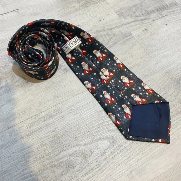 Christmas Holiday Santa  Neck Tie 56" Navy Red Gold - Picture 5 of 8